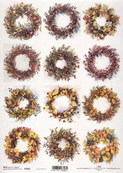 Rice Paper Decoupage - Autumn Wreaths - R2282