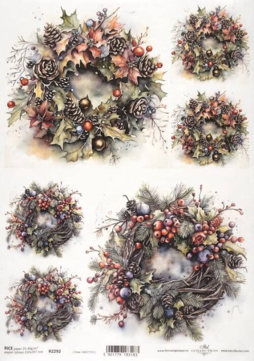 Rice Paper Decoupage - Winter Wreaths - R2292