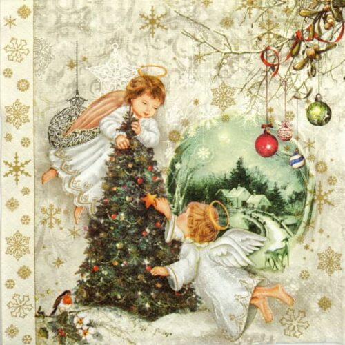 Paper Napkin - Two Angels & Christmas