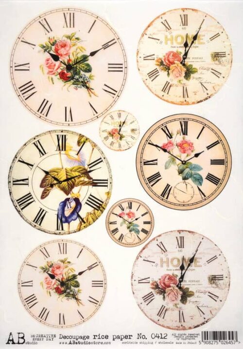 Decoupage Rice Paper A/4 - Clocks - 0412