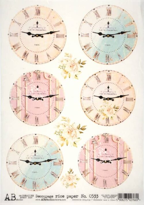 Decoupage Rice Paper A/4 - Colorful Clocks - 0533