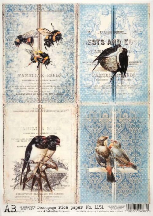 Decoupage Rice Paper A/4 - Birds and bees - 1151