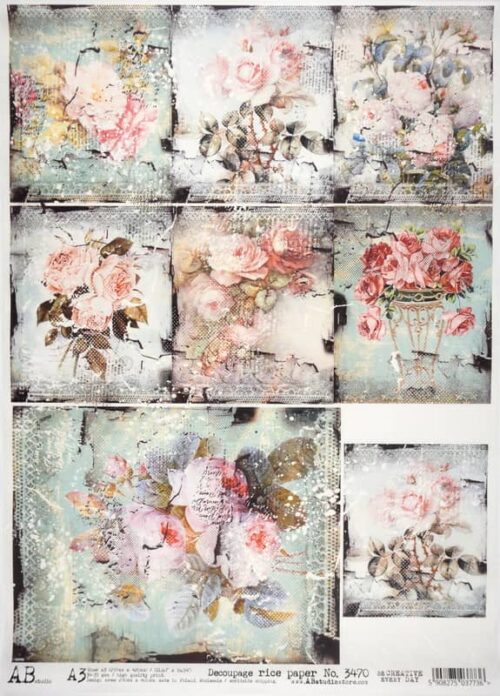 Decoupage Rice Paper A/3 - Vintage Roses - 3470