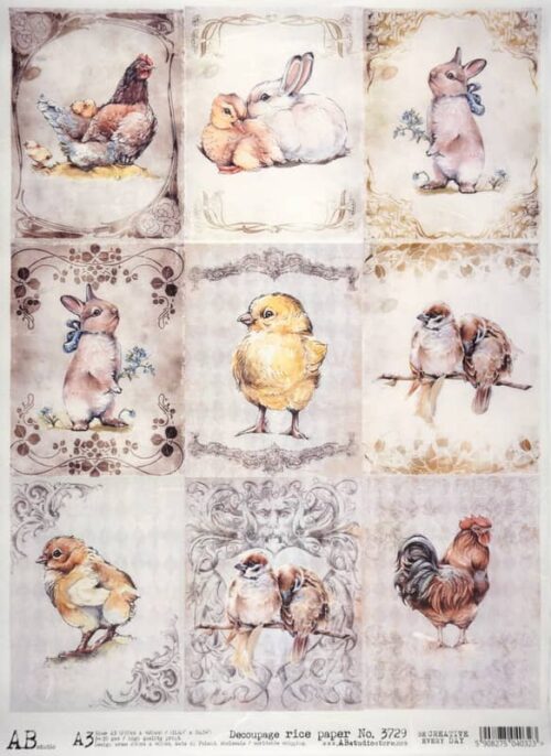 Decoupage Rice Paper A/3 - Birds and Bunnies - 3729