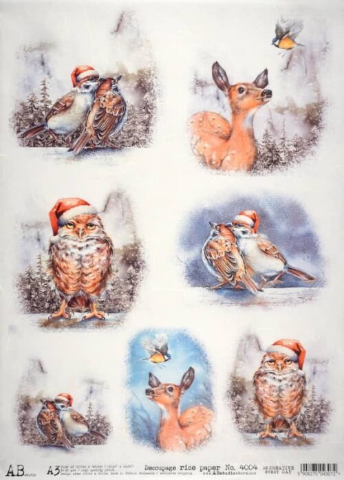 Decoupage Rice Paper A/3 - Winterly Animals - 4004