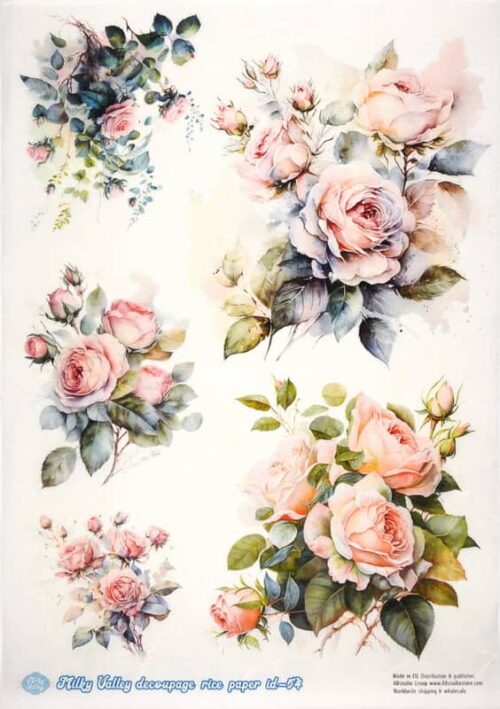 Decoupage Rice Paper A/4 - Pink roses