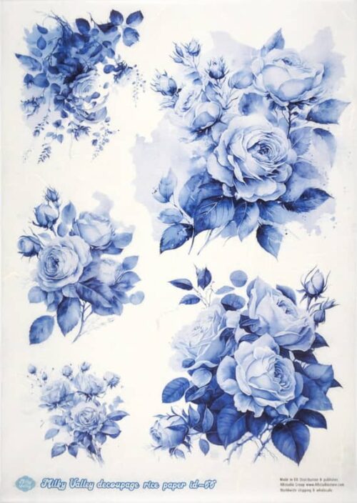 Decoupage Rice Paper A/4 - Blue roses