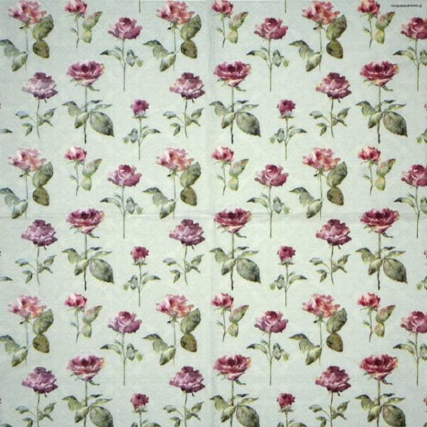 Paper Napkin - Pink Roses on a green background