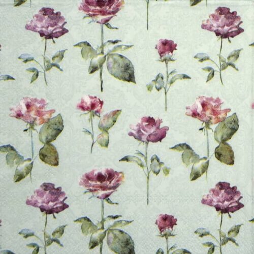 Paper Napkin - Pink Roses on a green background