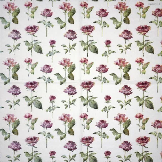 Paper Napkin - Pink Roses on a white background