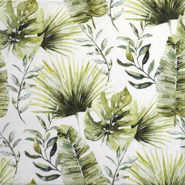 Paper Napkin - Jungle Leaves white