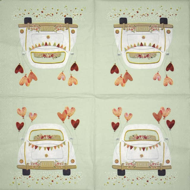 Paper Napkin - Just Married Car Green