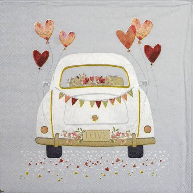 Paper Napkin - Just Married Car Grey