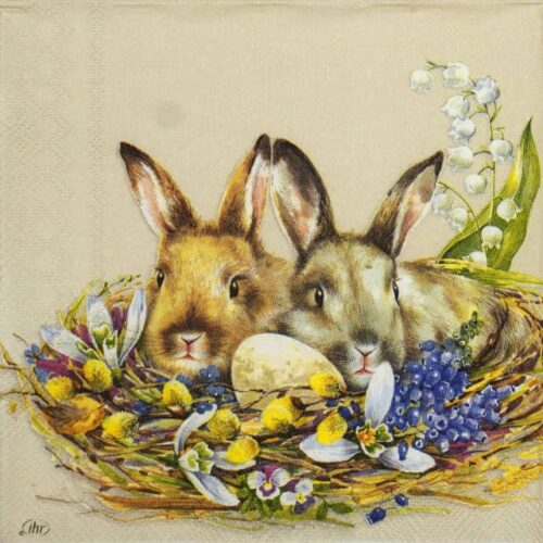 Paper Napkin - bunnies in an easter basket