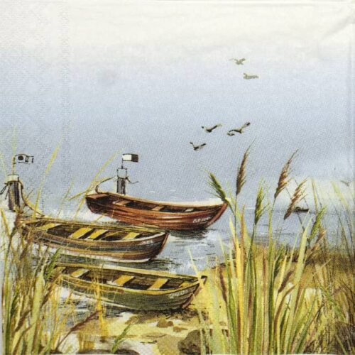 Paper Napkin - old boat on the riverbank