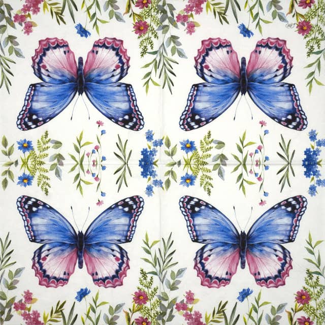 Paper Napkin - blue pink butterfly