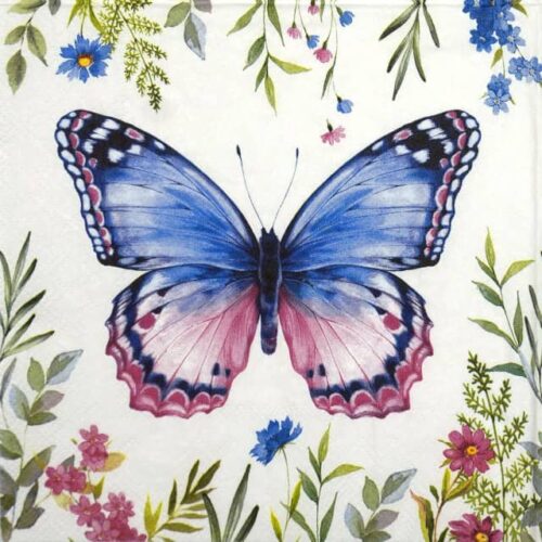 Paper Napkin - blue pink butterfly