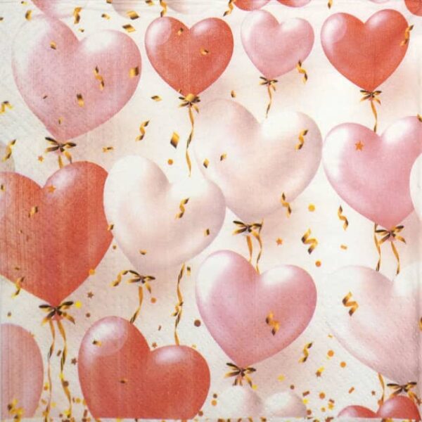 Paper Napkin - Heart Balloons Rose