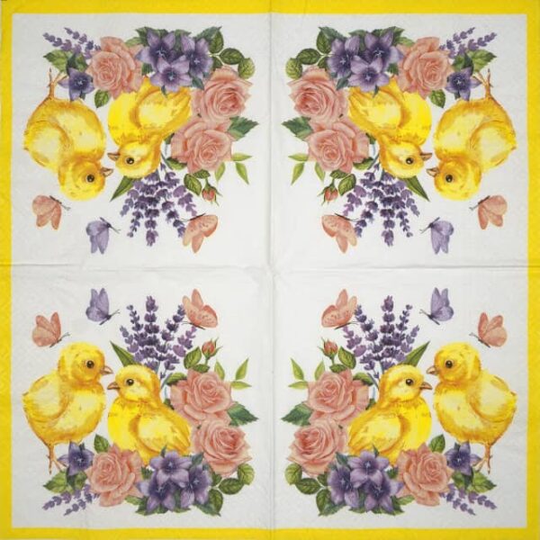 Single Decoupage Napkin - Chicks and Flowers - Image 2