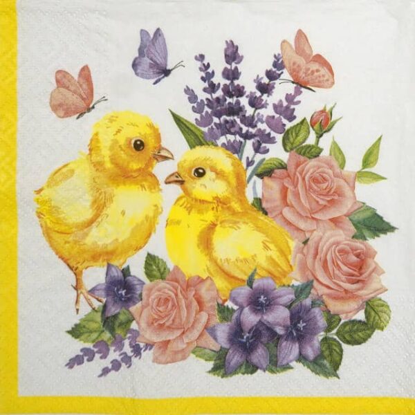 Single Decoupage Napkin - Chicks and Flowers