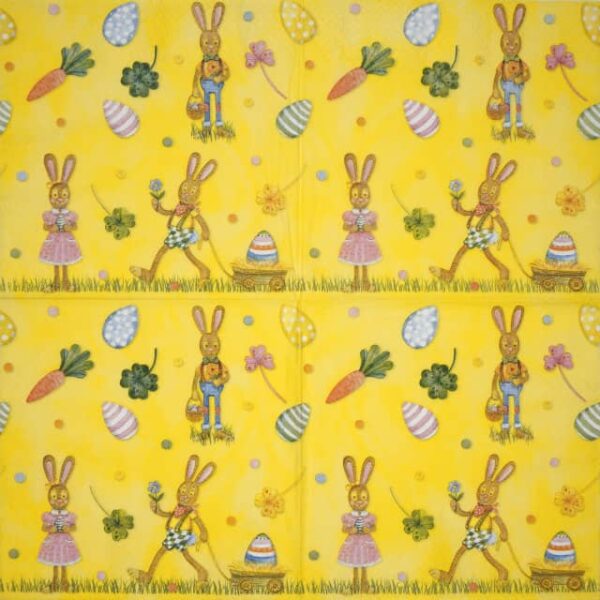 Paper Napkin Playful Easter Bunnies