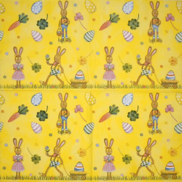 Paper Napkin Playful Easter Bunnies