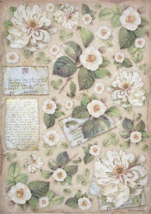 Stamperia Rice Paper A4 - Vintage Library Flowers and Letters DFSA4757