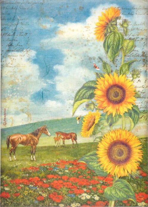 Stamperia Rice Paper A4 - Sunflower Art and Horses DFSA4767