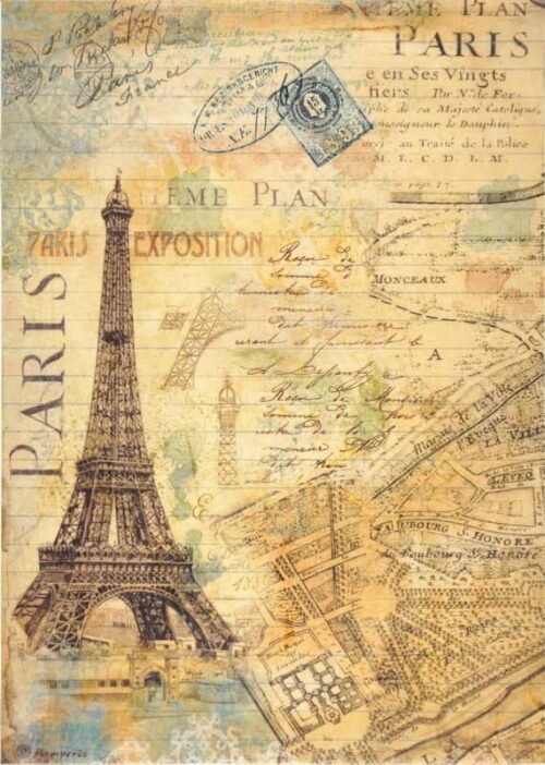 Stamperia Rice Paper A4 - Around the World Paris DFSA4775