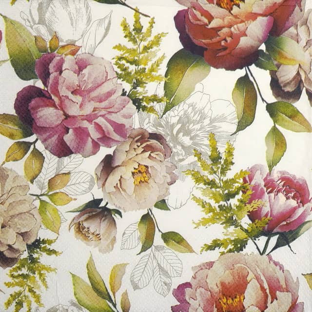 Paper Napkin - Peonies Composition Cream