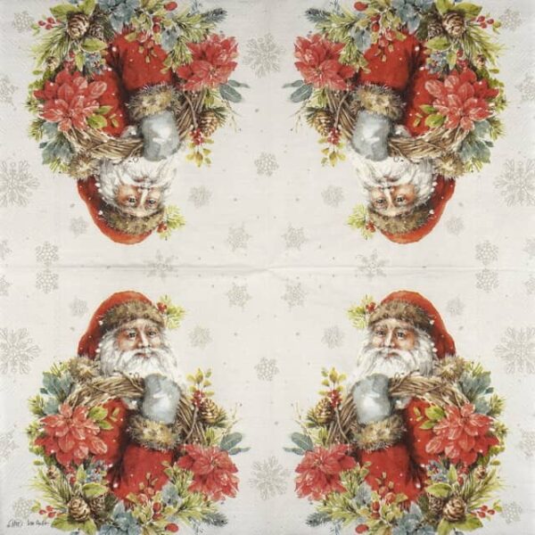 Paper Napkin - Santas Wreath cream