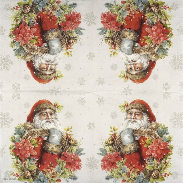 Paper Napkin - Santas Wreath cream