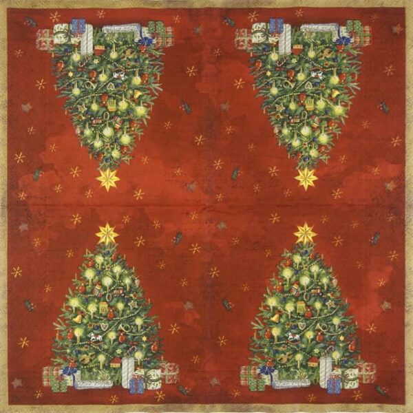 Single Decoupage Napkin - Festive Tree red