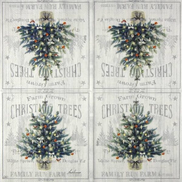 Paper Napkins - Vintage X-mas Tree light grey (20 pieces)