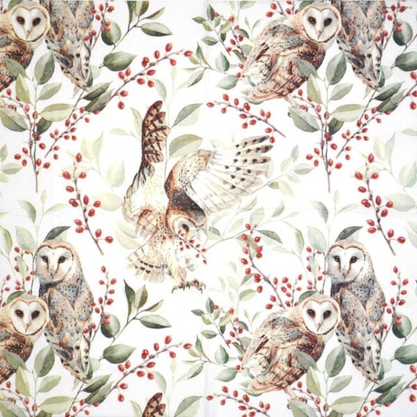 Cocktail Napkins - Barn owl couple white (20 pieces)