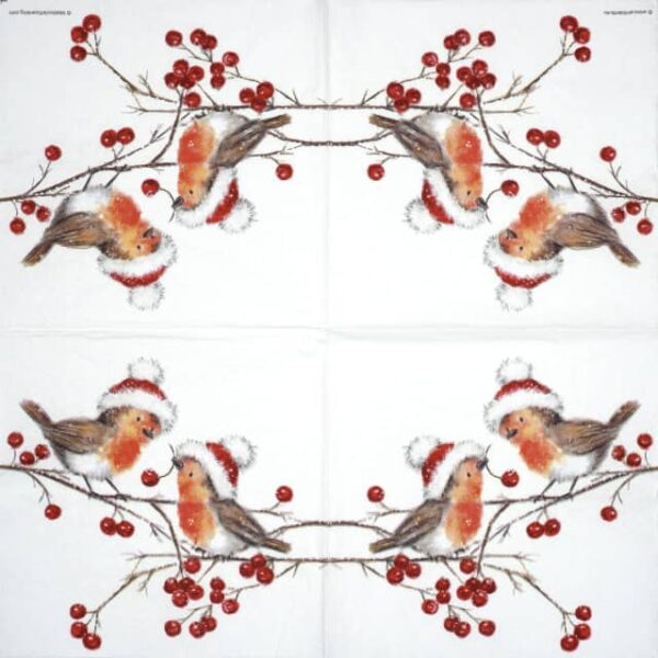 Paper Napkin - Christmas Robins white