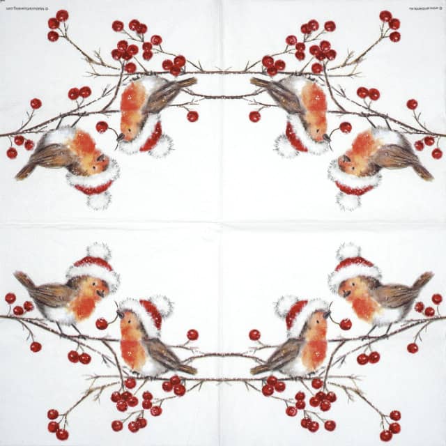 Paper Napkin - Christmas Robins white