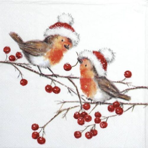 Paper Napkins - Christmas robins white (20 pieces)