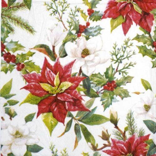 Single Decoupage Napkin - Christmas florals