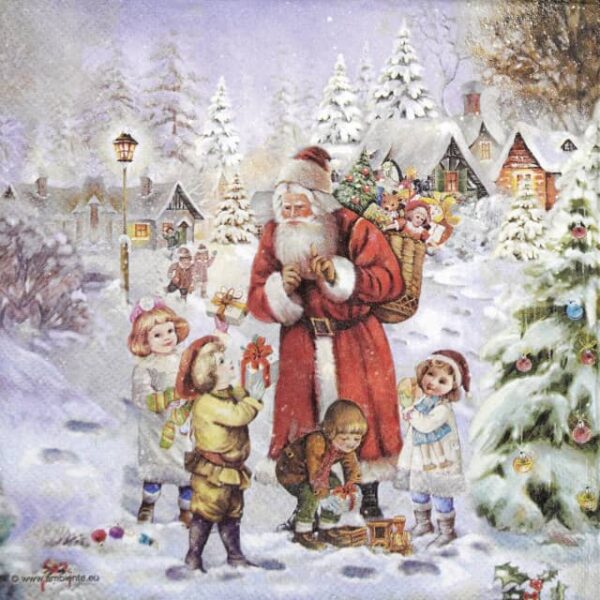 Paper Napkin - Santa bringing presents