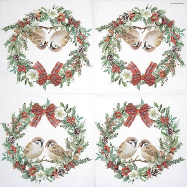 Paper Napkin - Sparrows in wreath