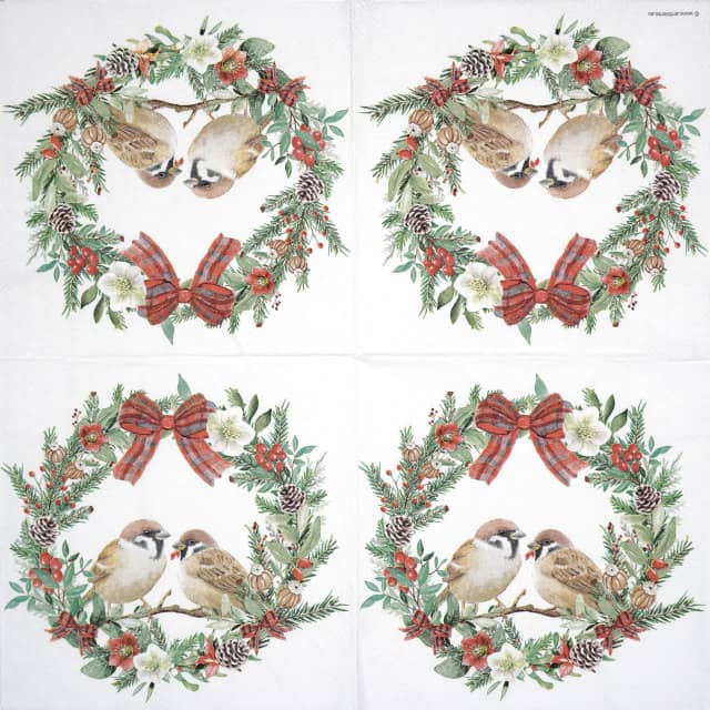 Paper-napkin-Ambiente-Sparrows-in-wreath-33318870