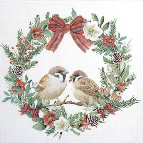 Paper Napkins - Sparrows in wreath (20 pieces)