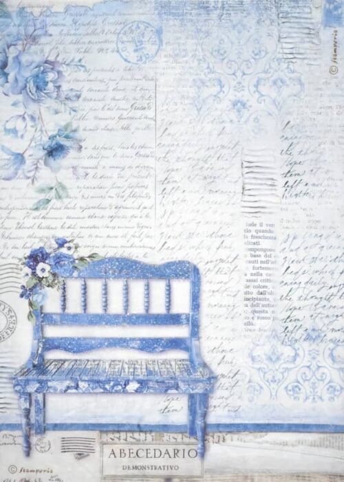 Stamperia Rice Paper A4 - Blue Land - Bench - DFSA4787