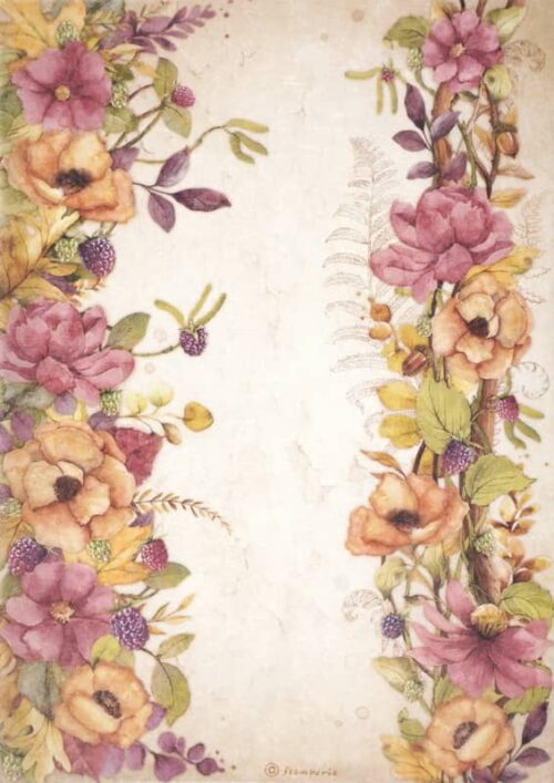 Stamperia Rice Paper A4 - Woodland - Floral Borders - DFSA4818