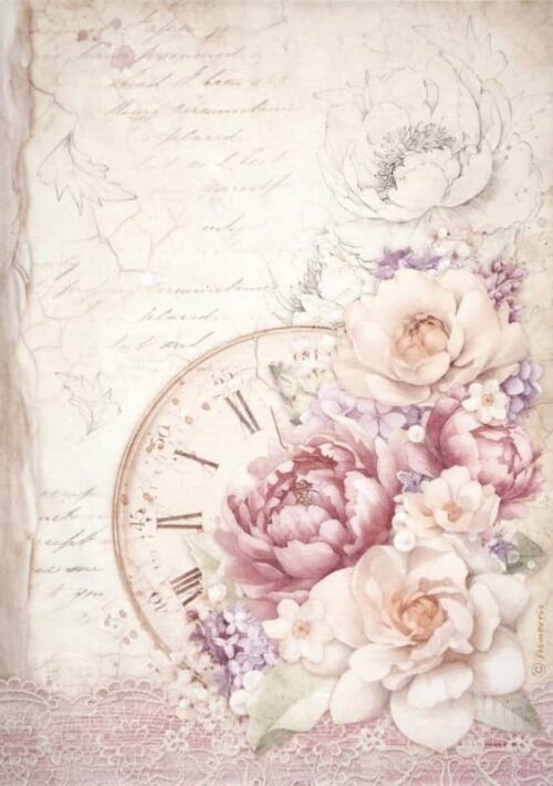 Stamperia Rice Paper A4 - Romance Forever - Clock - DFSA4831