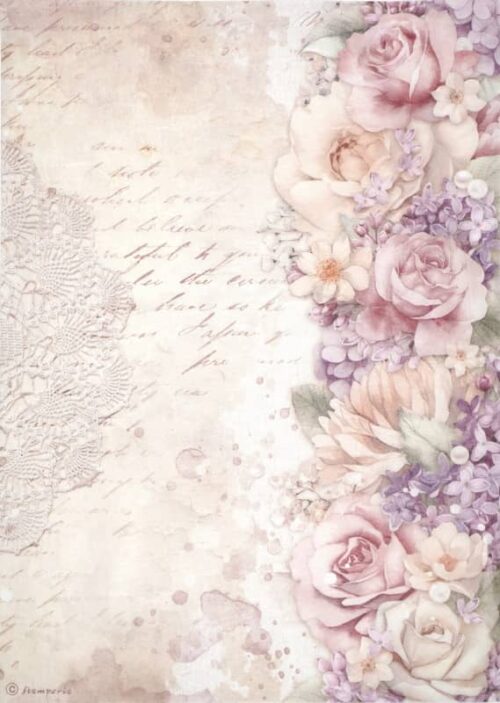 Stamperia Rice Paper A4 - Romance Forever - Floral Border - DFSA4832