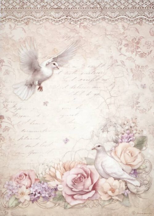 Stamperia Rice Paper A4 - Romance Forever - Doves - DFSA4834