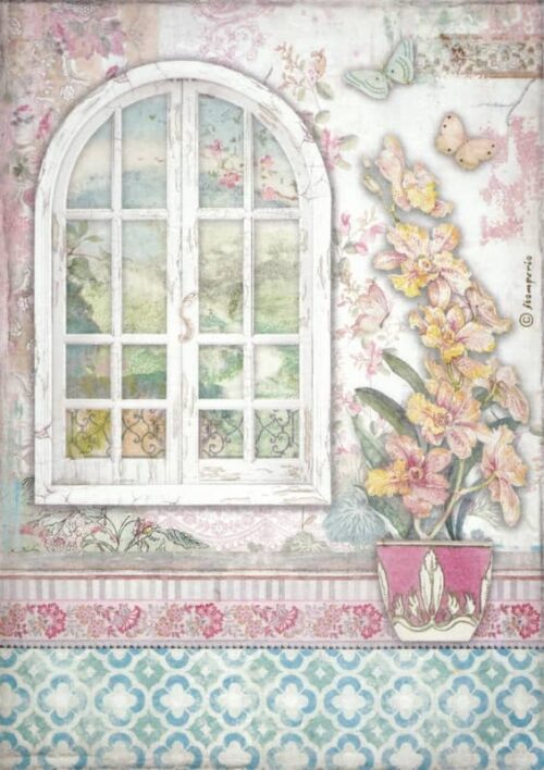 Stamperia Rice Paper A4 - Orchids And Cats - Window - DFSA4850