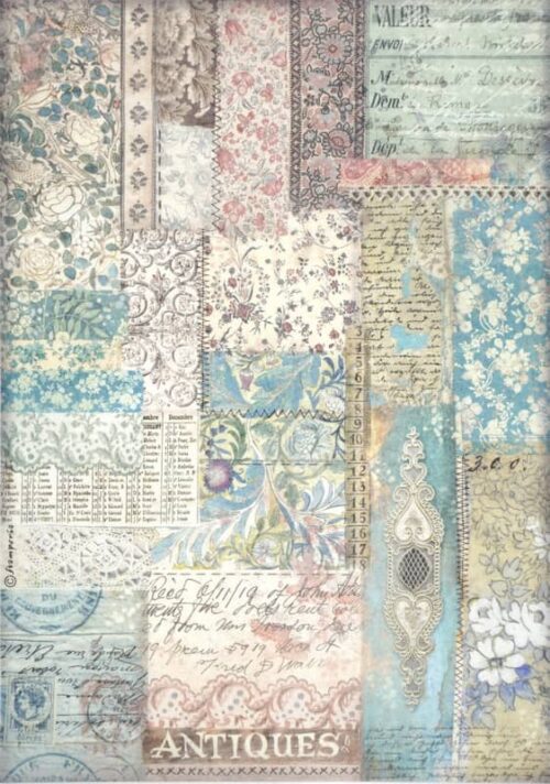 Stamperia Rice Paper A4 - Brocante Antiques - Fabric Patchwork - DFSA4852